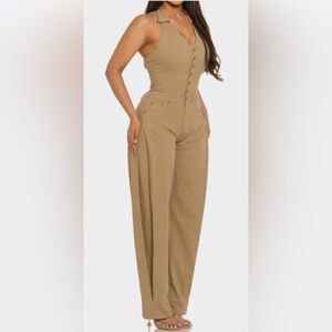 CAFFEE LATTE  Elegant Wide-Leg Tan Women's Jumpsuit